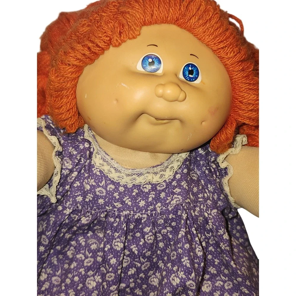 VTG 1982 Cabbage Patch Kids Doll Red Hair Blue Eyes Purple Floral Dress 16" READ - Picture 2 of 9